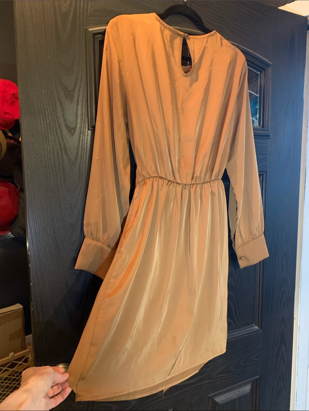 Pretty Garden Women’s Tie-Waist Long Sleeve Satin Dress in Cappucino - Picture 7 of 12